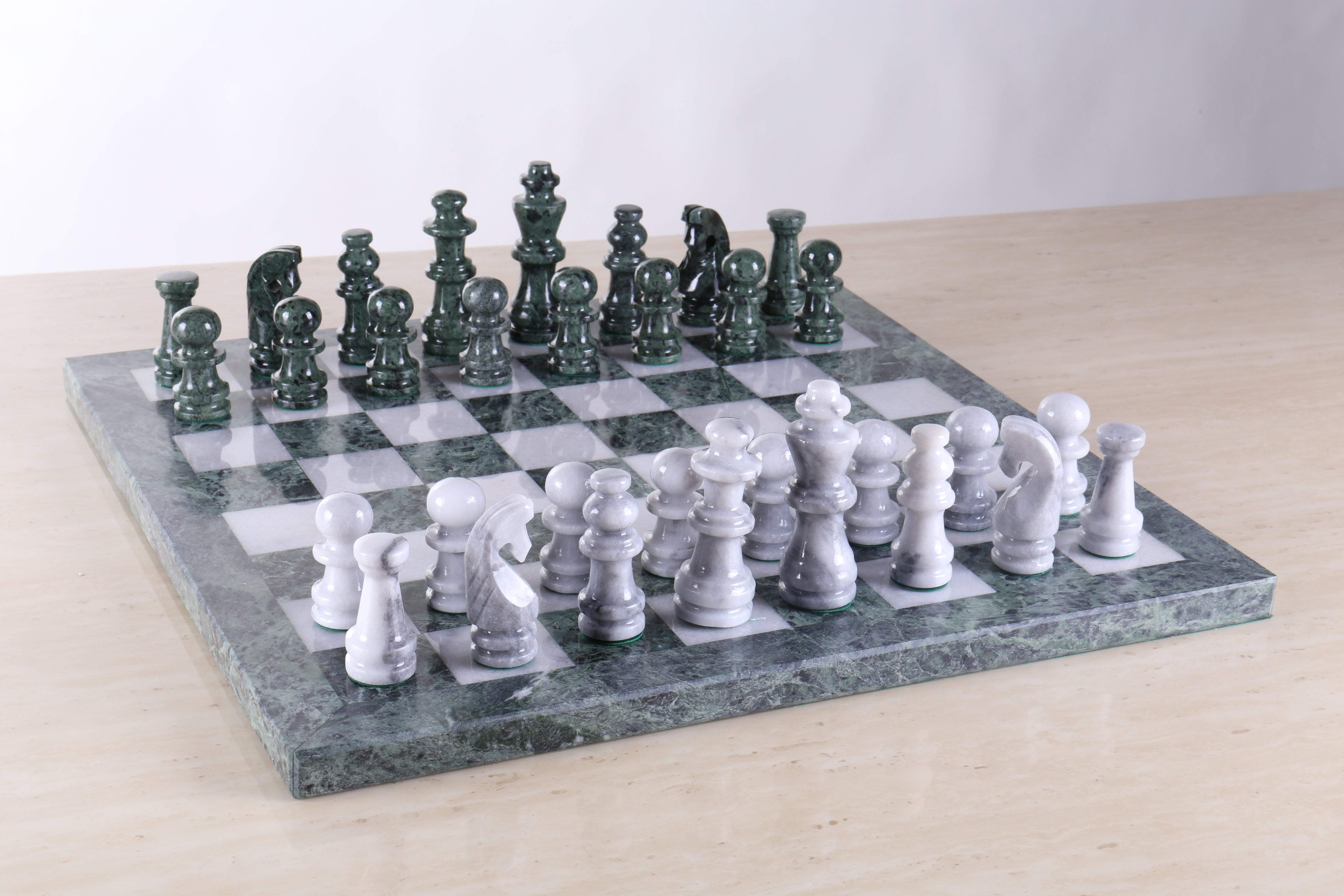 SINGLE REPLACEMENT PIECES: Marble Chess Pieces for 14 or 16" Boards with 3 1/2" King (Green / White / Black)