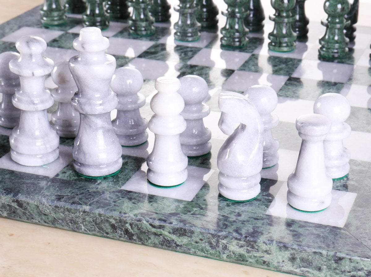 SINGLE REPLACEMENT PIECES: Marble Chess Pieces for 14 or 16" Boards with 3 1/2" King (Green / White / Black)