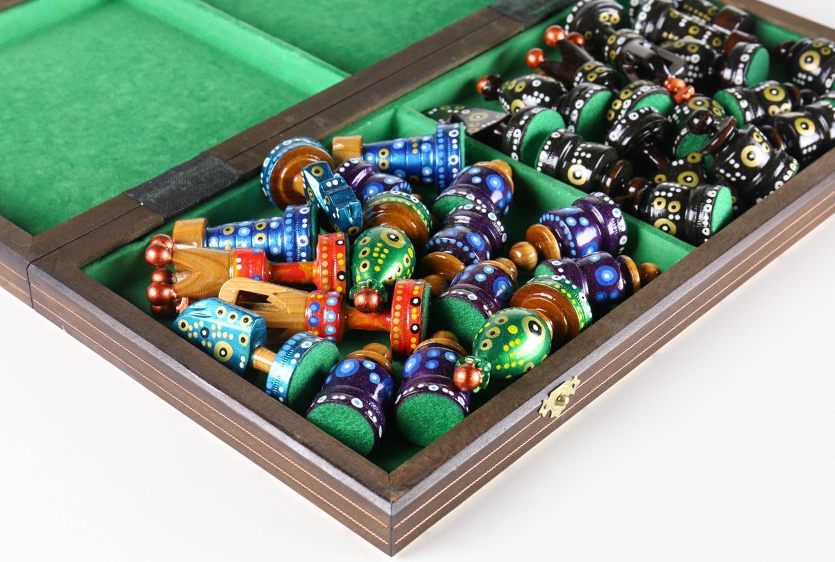 Sydney Gruber Painted 20" Large King's Inlaid Chess Set #7 in Multi-color and Black