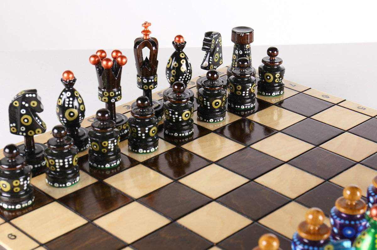 Sydney Gruber Painted 20" Large King's Inlaid Chess Set #7 in Multi-color and Black