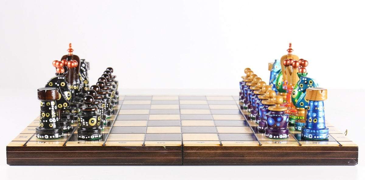 Sydney Gruber Painted 20" Large King's Inlaid Chess Set #7 in Multi-color and Black