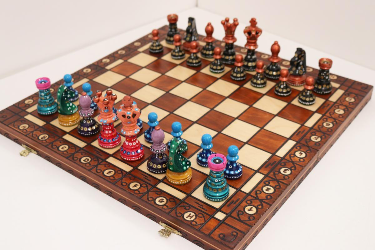 Sydney Gruber Painted 21" Ambassador Chess Set #10 The Finessing Wild Card - Chess Set - Chess-House