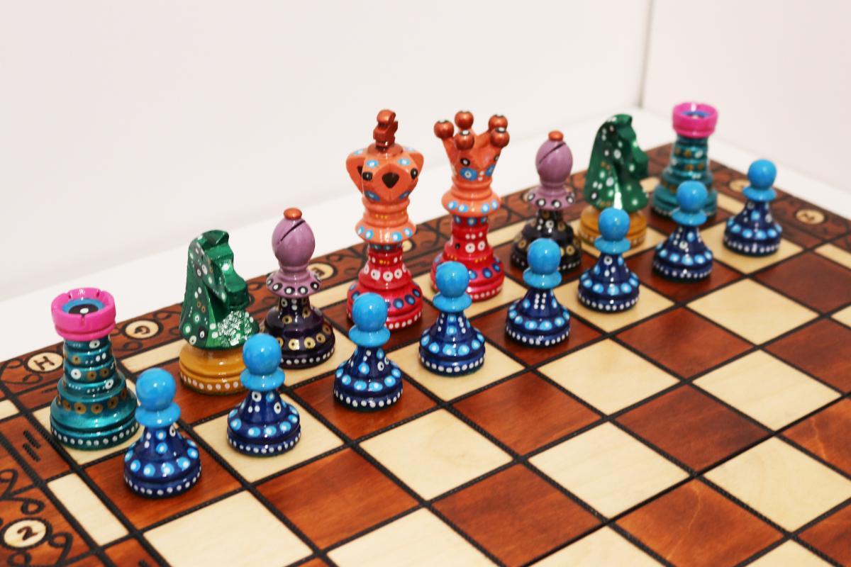 Sydney Gruber Painted 21" Ambassador Chess Set #10 The Finessing Wild Card - Chess Set - Chess-House