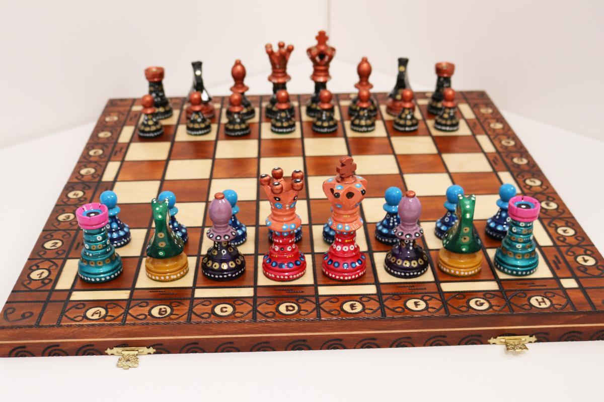 Sydney Gruber Painted 21" Ambassador Chess Set #10 The Finessing Wild Card - Chess Set - Chess-House
