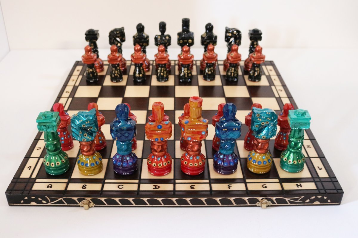 Sydney Gruber Painted 22" Large Gladiator Chess Set #1 Multicolor - Chess Set - Chess-House