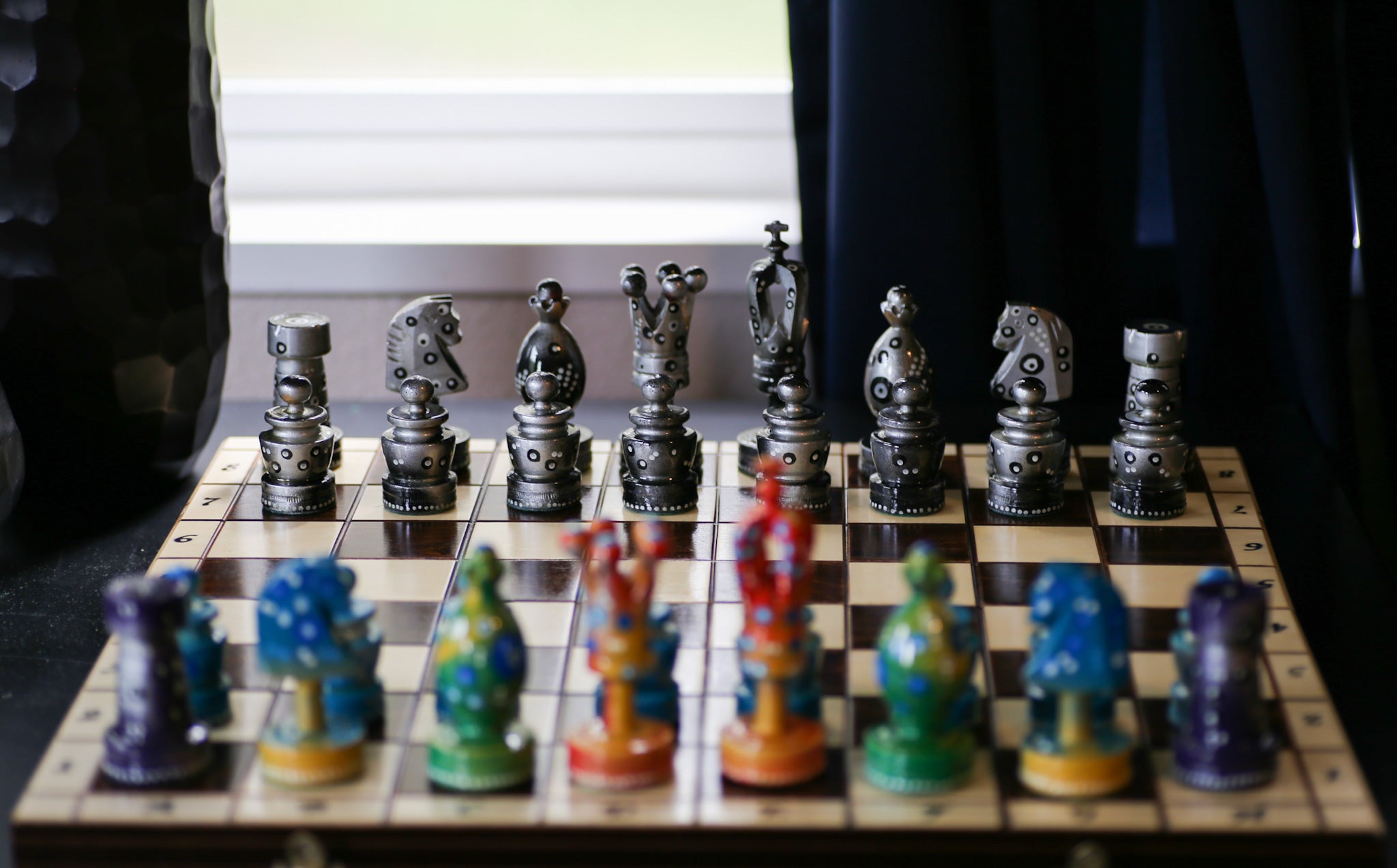 The Decorated Strategist - Sydney Gruber Painted 20" Large King's Inlaid Chess Set #8 - Chess Set - Chess-House