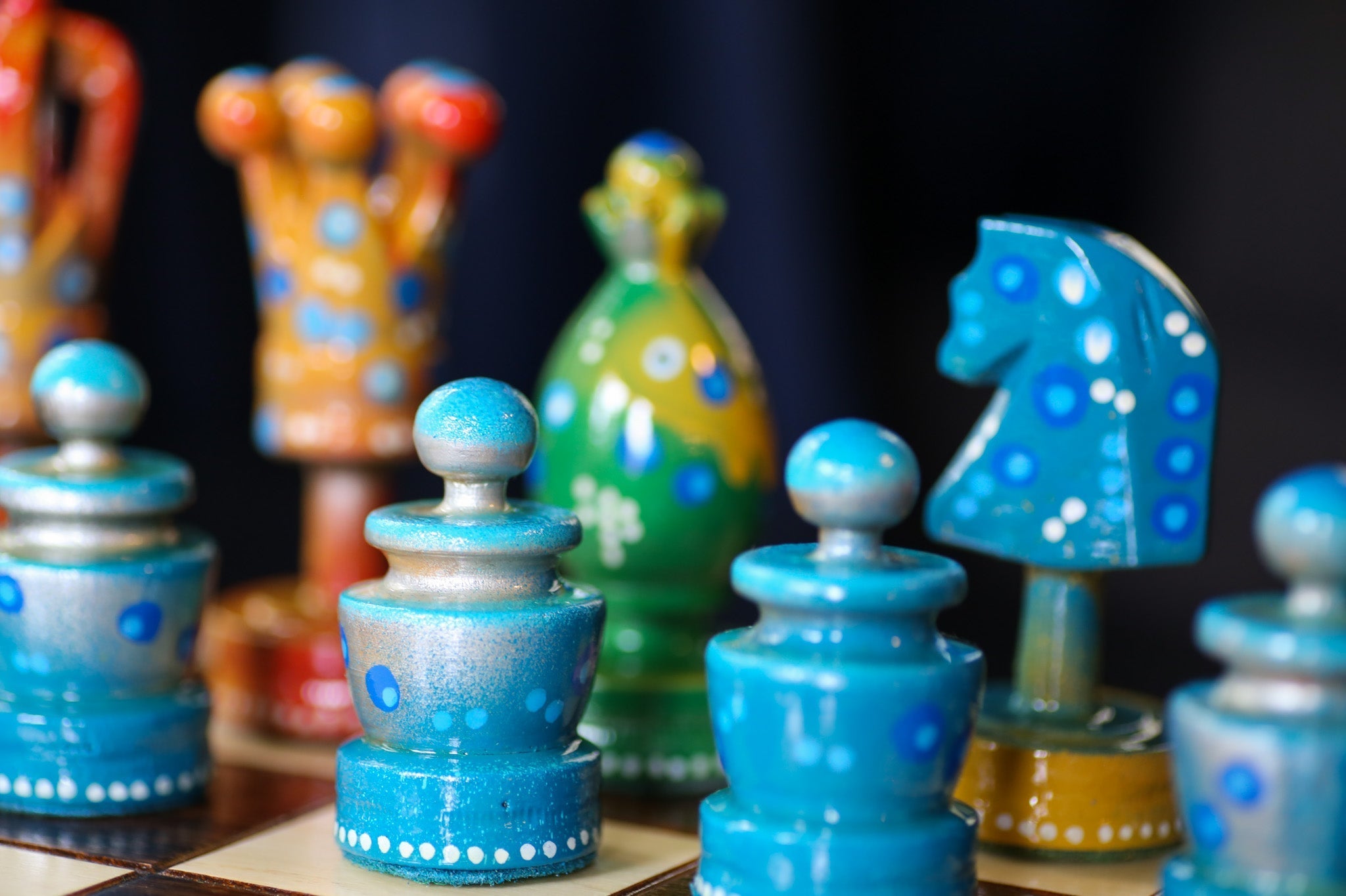 The Decorated Strategist - Sydney Gruber Painted 20" Large King's Inlaid Chess Set #8 - Chess Set - Chess-House