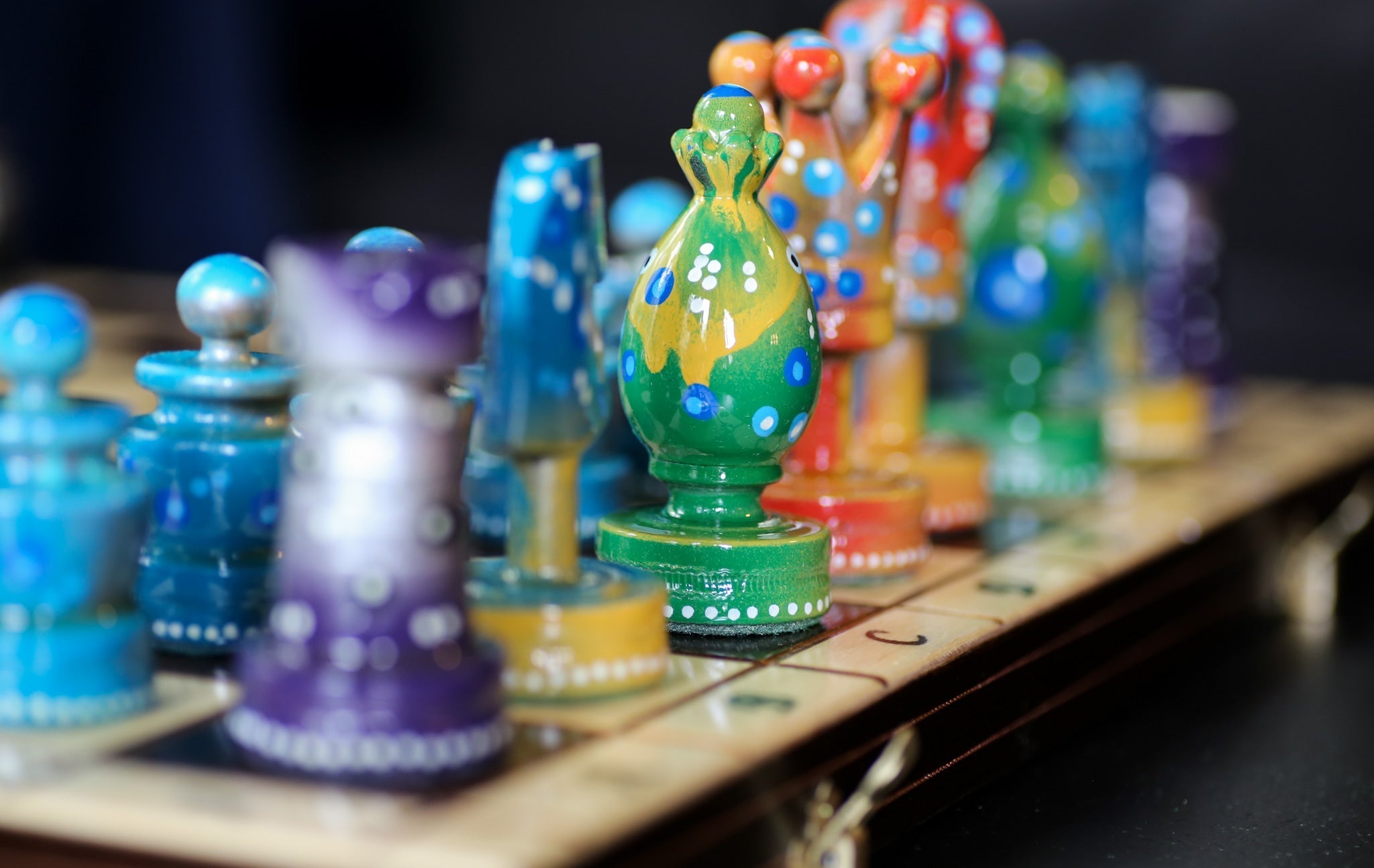 The Decorated Strategist - Sydney Gruber Painted 20" Large King's Inlaid Chess Set #8 - Chess Set - Chess-House