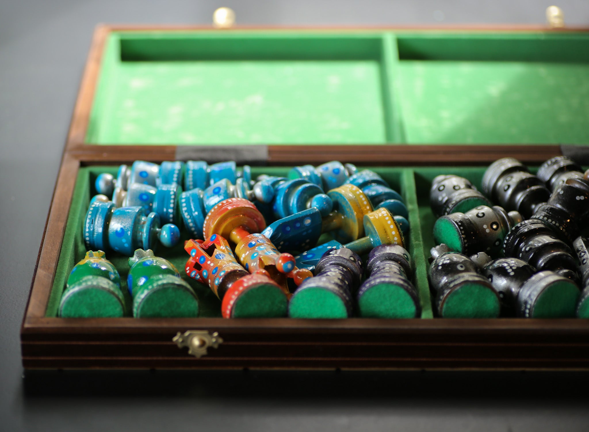 The Decorated Strategist - Sydney Gruber Painted 20" Large King's Inlaid Chess Set #8 - Chess Set - Chess-House