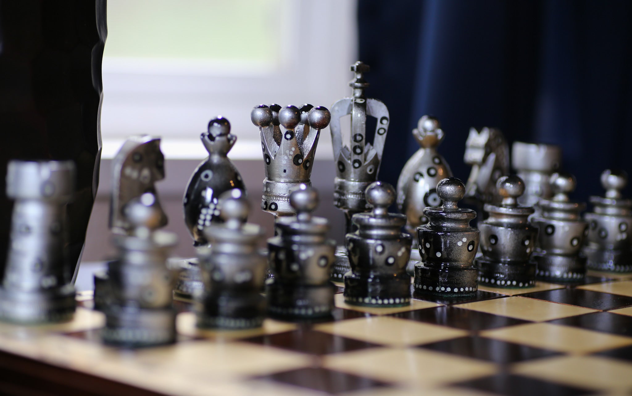 The Decorated Strategist - Sydney Gruber Painted 20" Large King's Inlaid Chess Set #8 - Chess Set - Chess-House