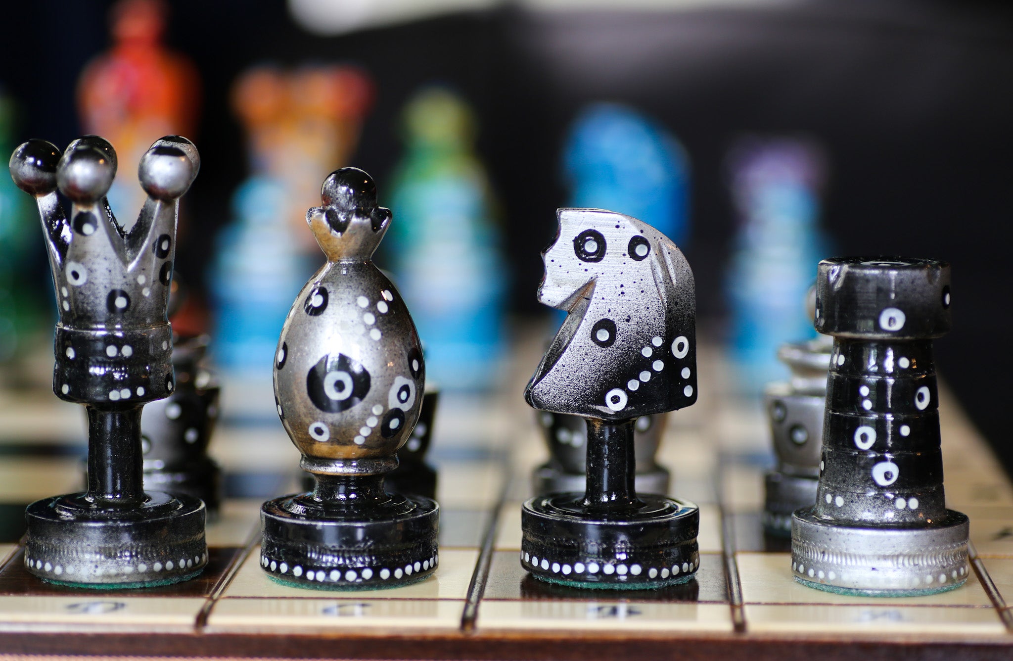 The Decorated Strategist - Sydney Gruber Painted 20" Large King's Inlaid Chess Set #8 - Chess Set - Chess-House