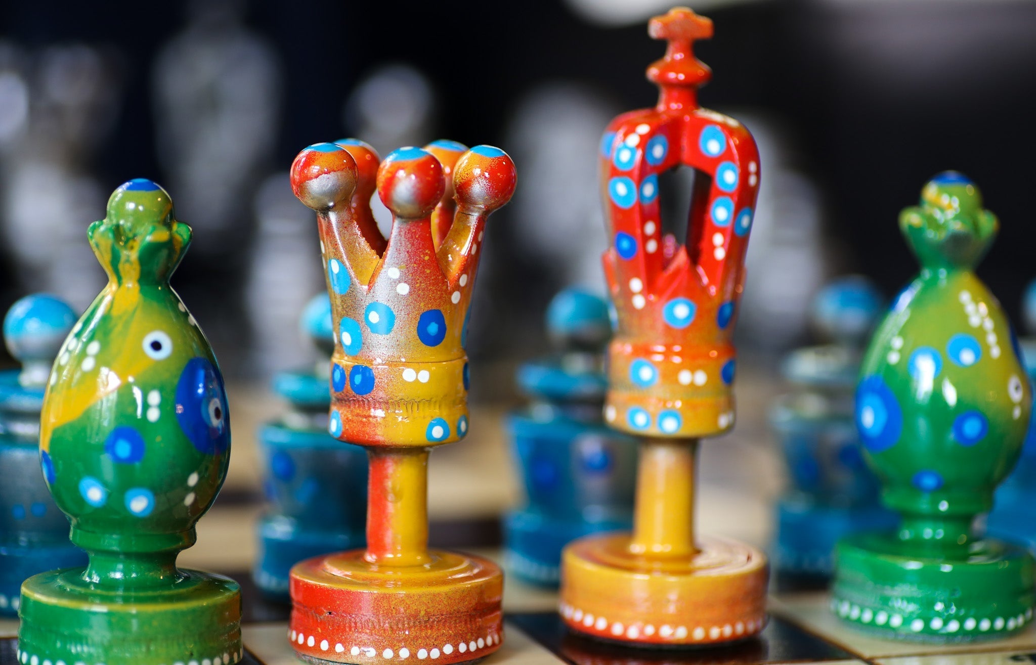 The Decorated Strategist - Sydney Gruber Painted 20" Large King's Inlaid Chess Set #8 - Chess Set - Chess-House