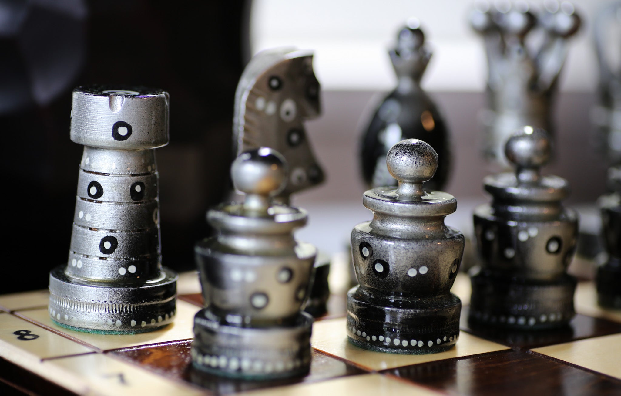 The Decorated Strategist - Sydney Gruber Painted 20" Large King's Inlaid Chess Set #8 - Chess Set - Chess-House