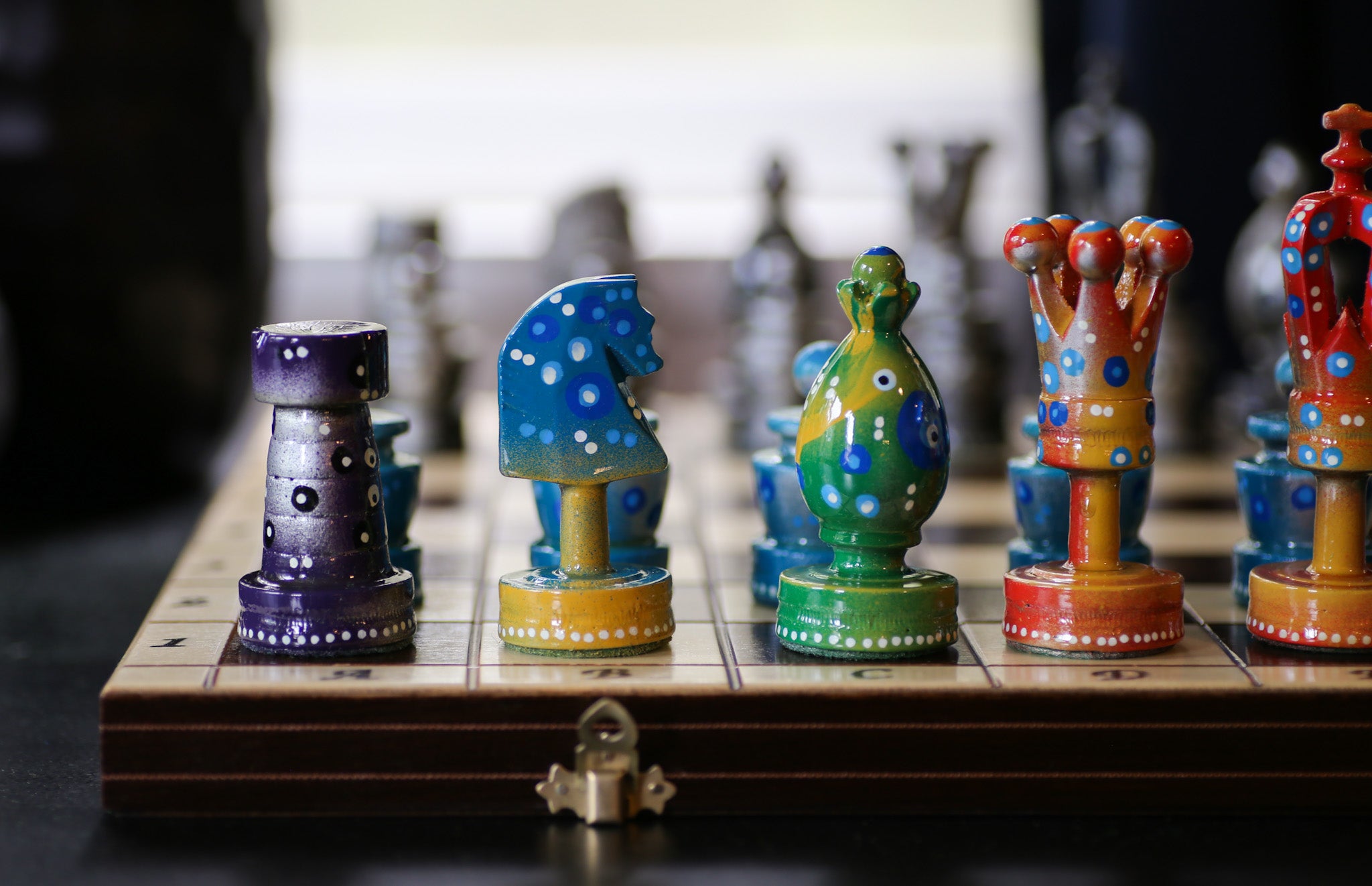 The Decorated Strategist - Sydney Gruber Painted 20" Large King's Inlaid Chess Set #8 - Chess Set - Chess-House