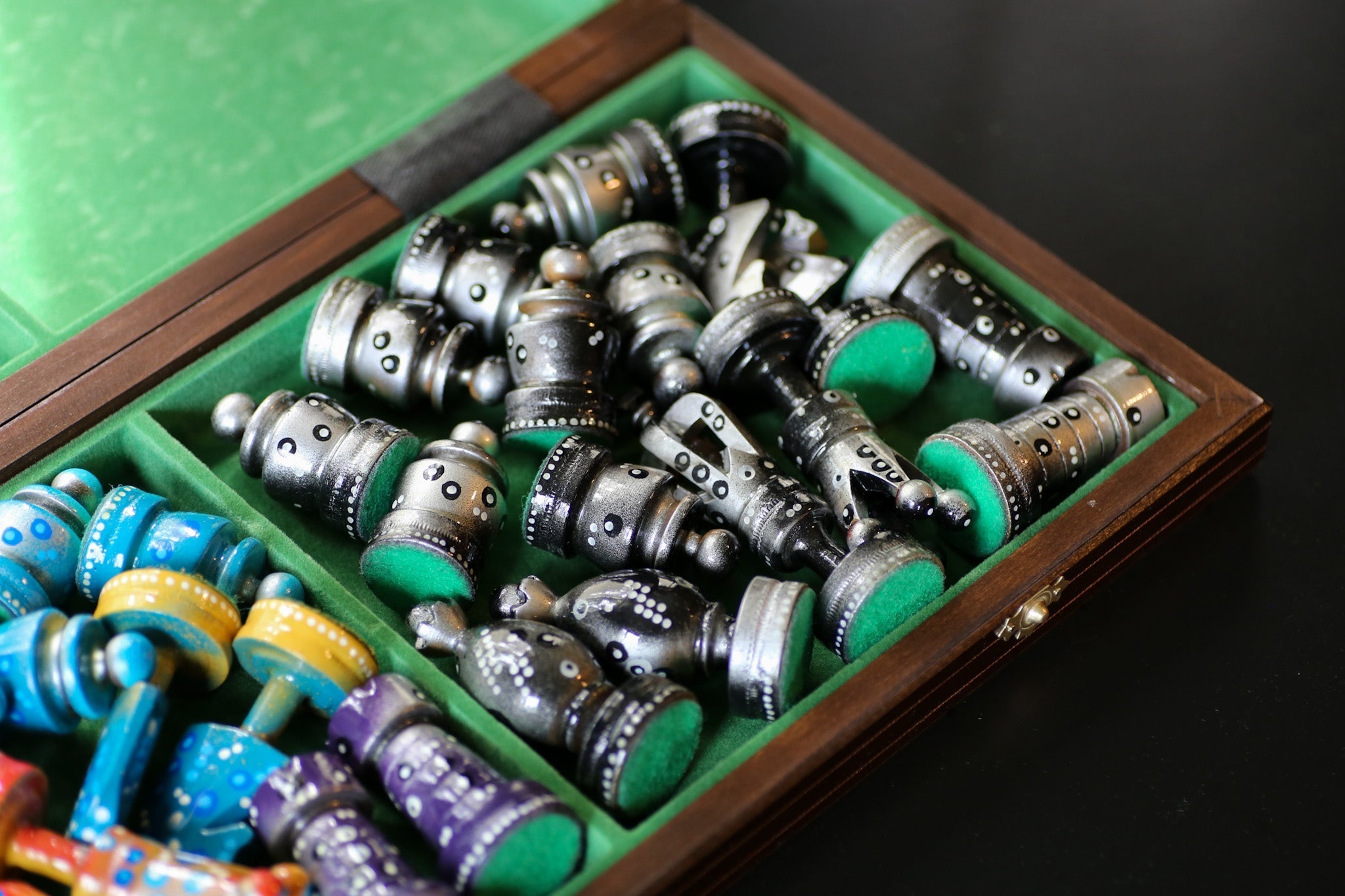 The Decorated Strategist - Sydney Gruber Painted 20" Large King's Inlaid Chess Set #8 - Chess Set - Chess-House