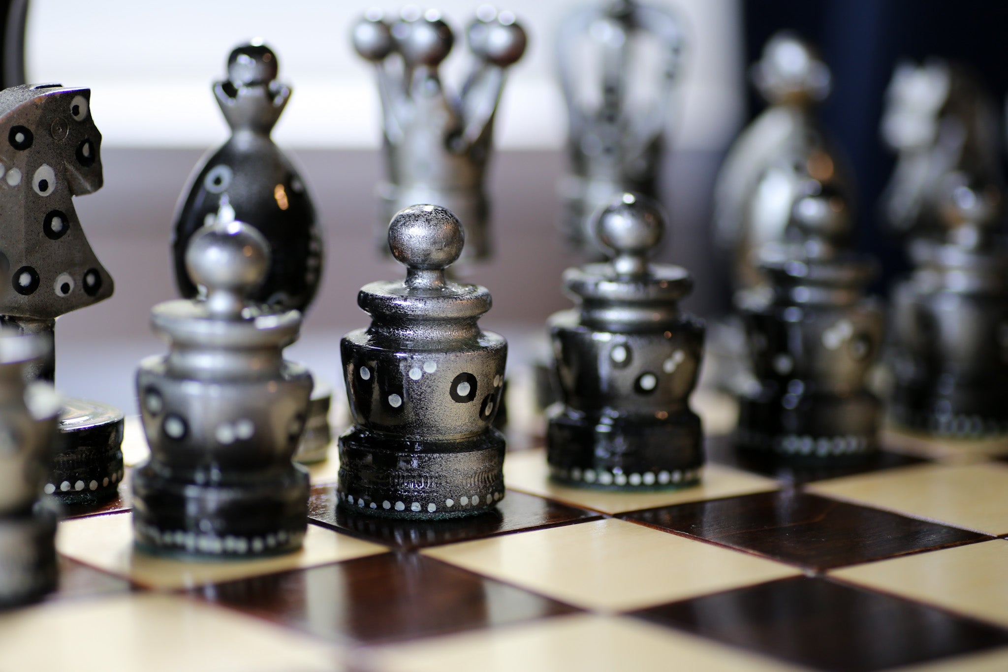 The Decorated Strategist - Sydney Gruber Painted 20" Large King's Inlaid Chess Set #8 - Chess Set - Chess-House