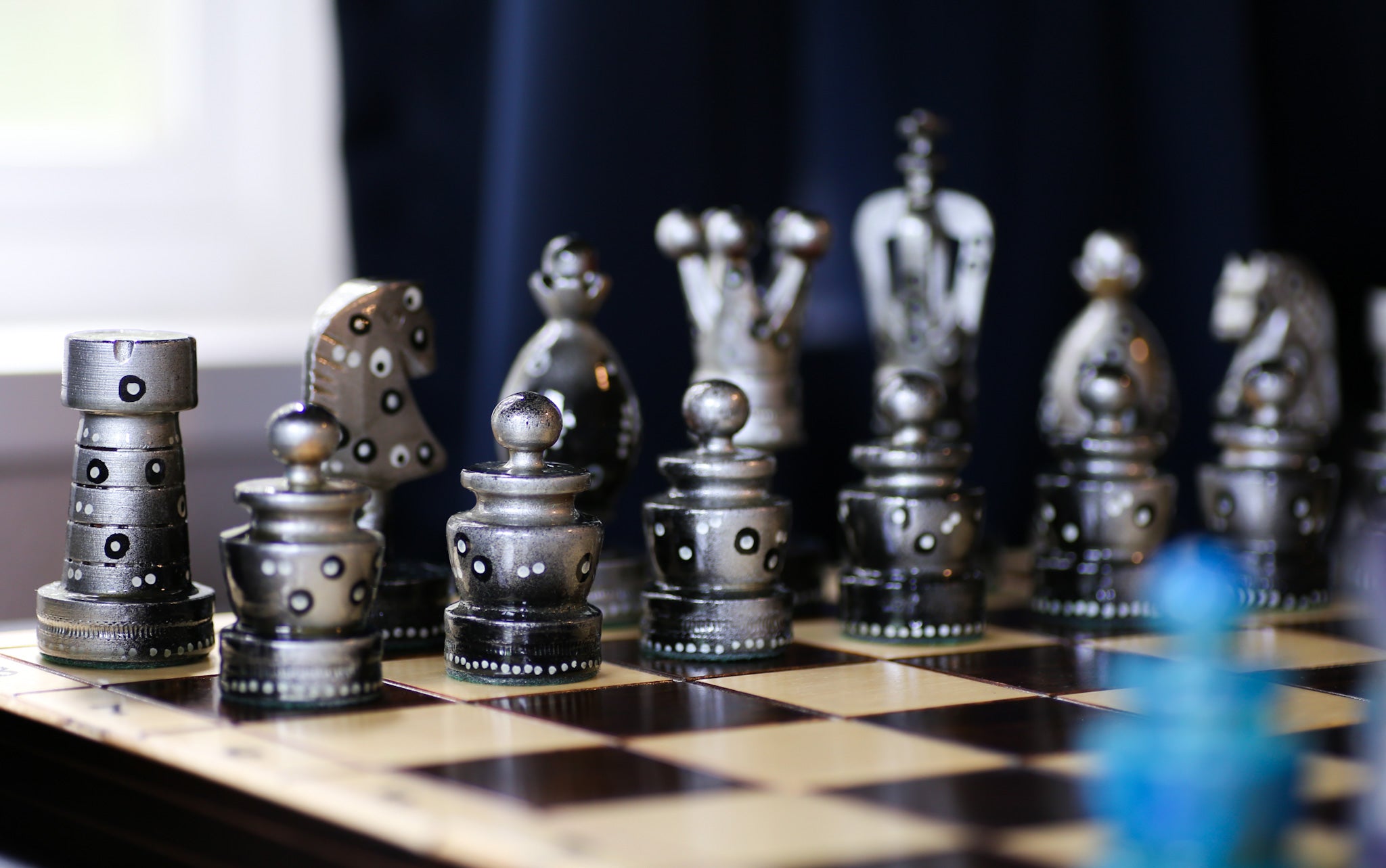 The Decorated Strategist - Sydney Gruber Painted 20" Large King's Inlaid Chess Set #8 - Chess Set - Chess-House