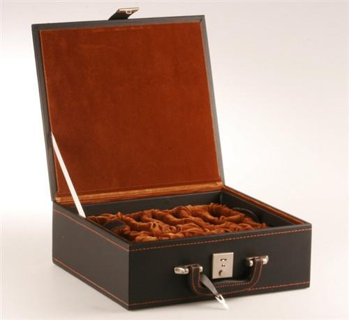 Stitched Leather Chess Box Velvet Tray Style - up to 4" Pieces Questions & Answers