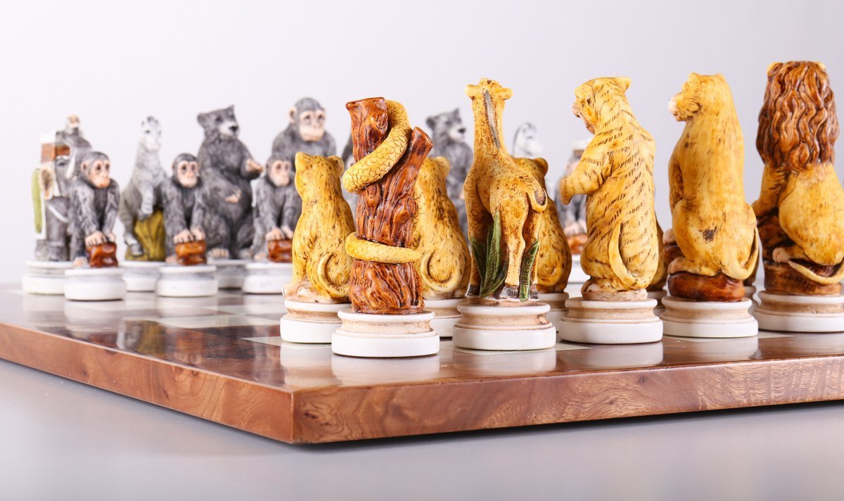 Animal Kingdom Exotic Elm Chess Set