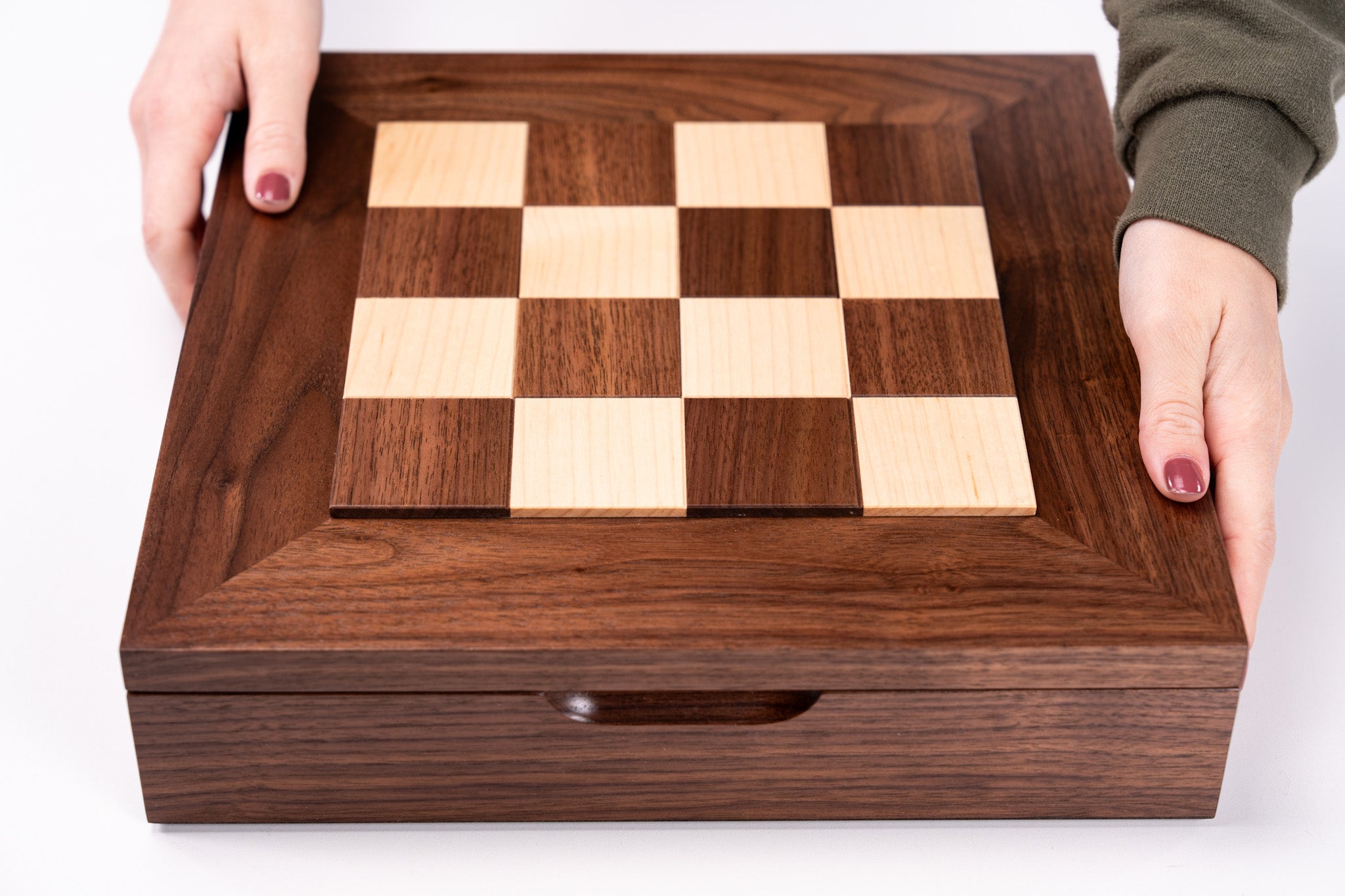 Walnut Maple Premium Hardwood Chess Box with Minichess Board Inset Questions & Answers
