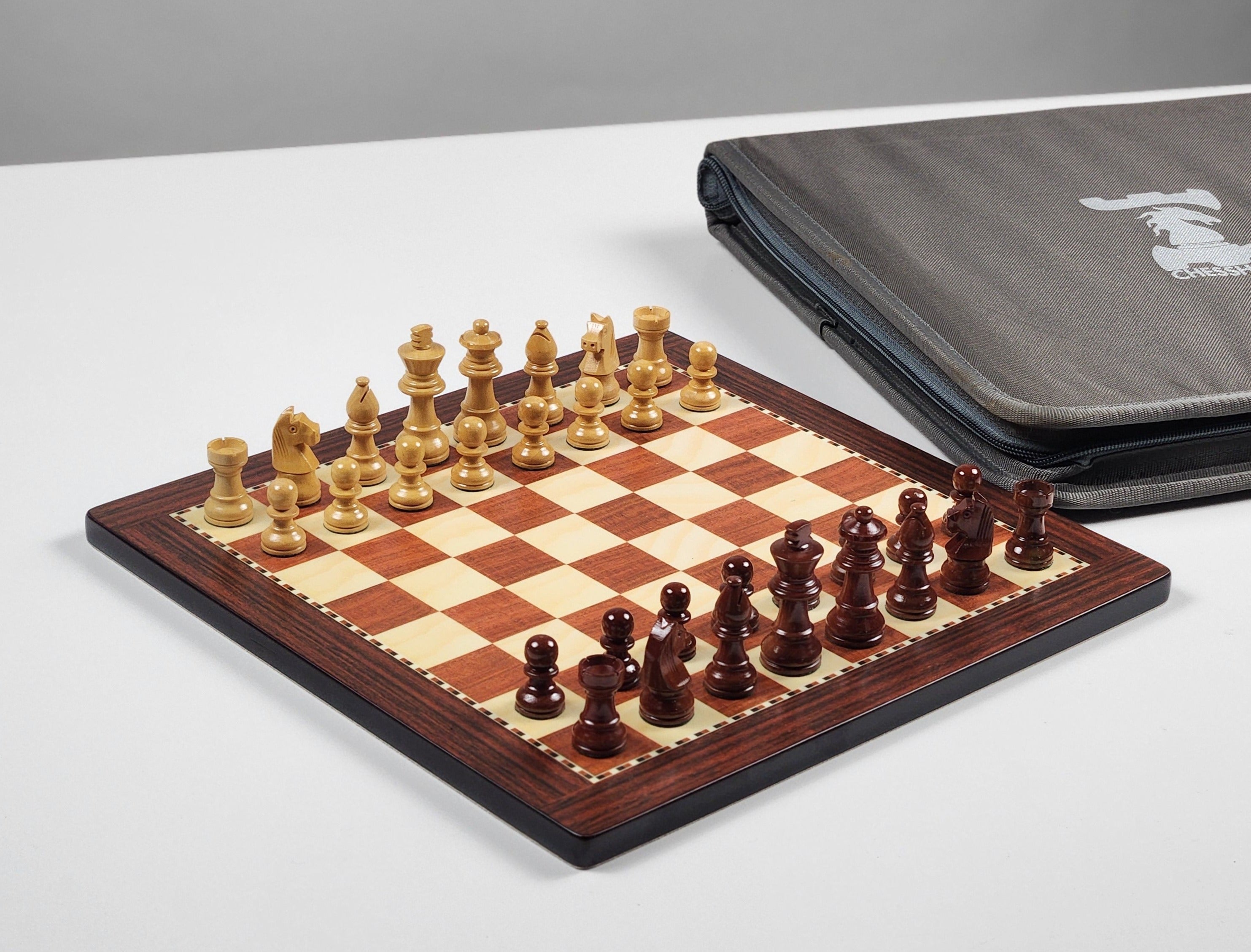 12" Magnetic Travel Chess Set in Rosewood with Grey Case and Tan Interior - Chess Set - Chess-House