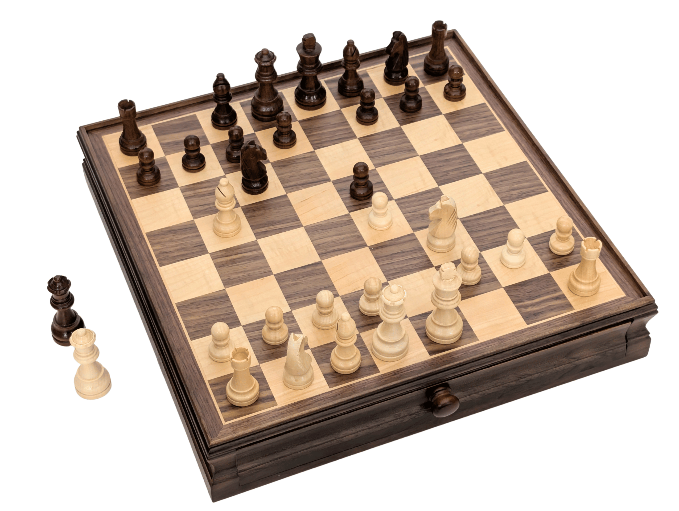 15" Magnetic Walnut Wooden Chess Storage Set with Drawer - Chess Set - Chess-House
