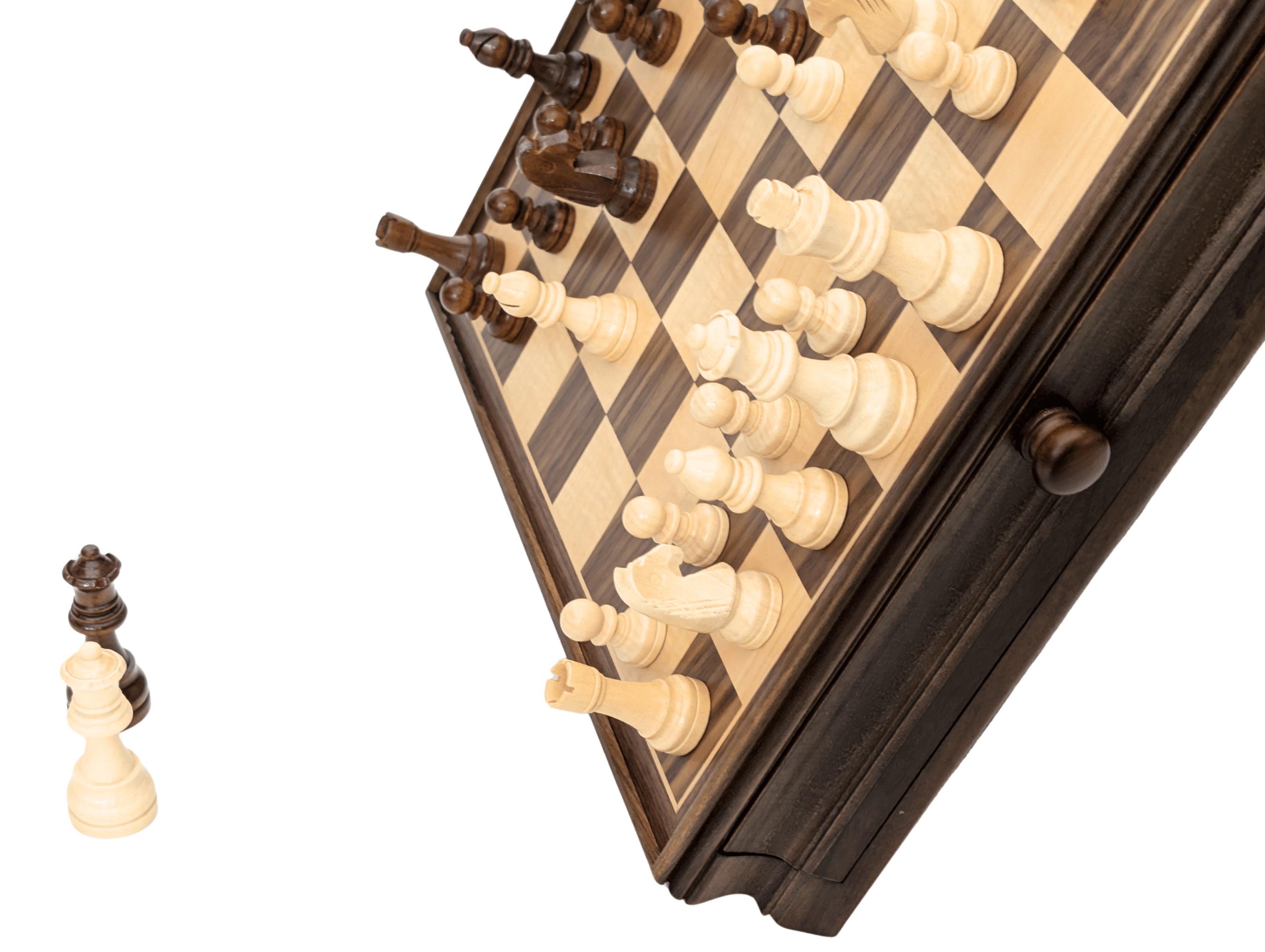 15" Magnetic Walnut Wooden Chess Storage Set with Drawer - Chess Set - Chess-House