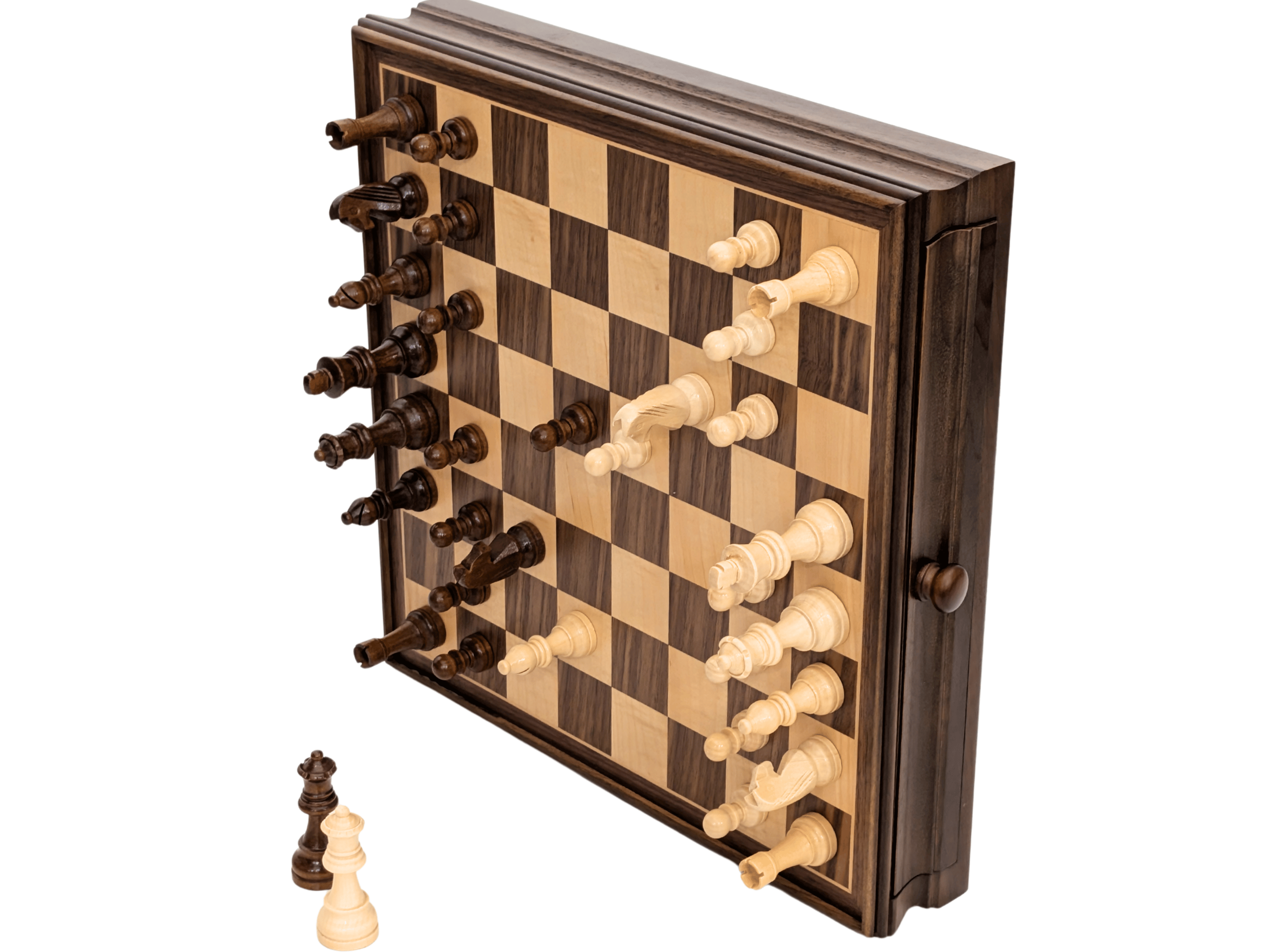 15" Magnetic Walnut Wooden Chess Storage Set with Drawer - Chess Set - Chess-House
