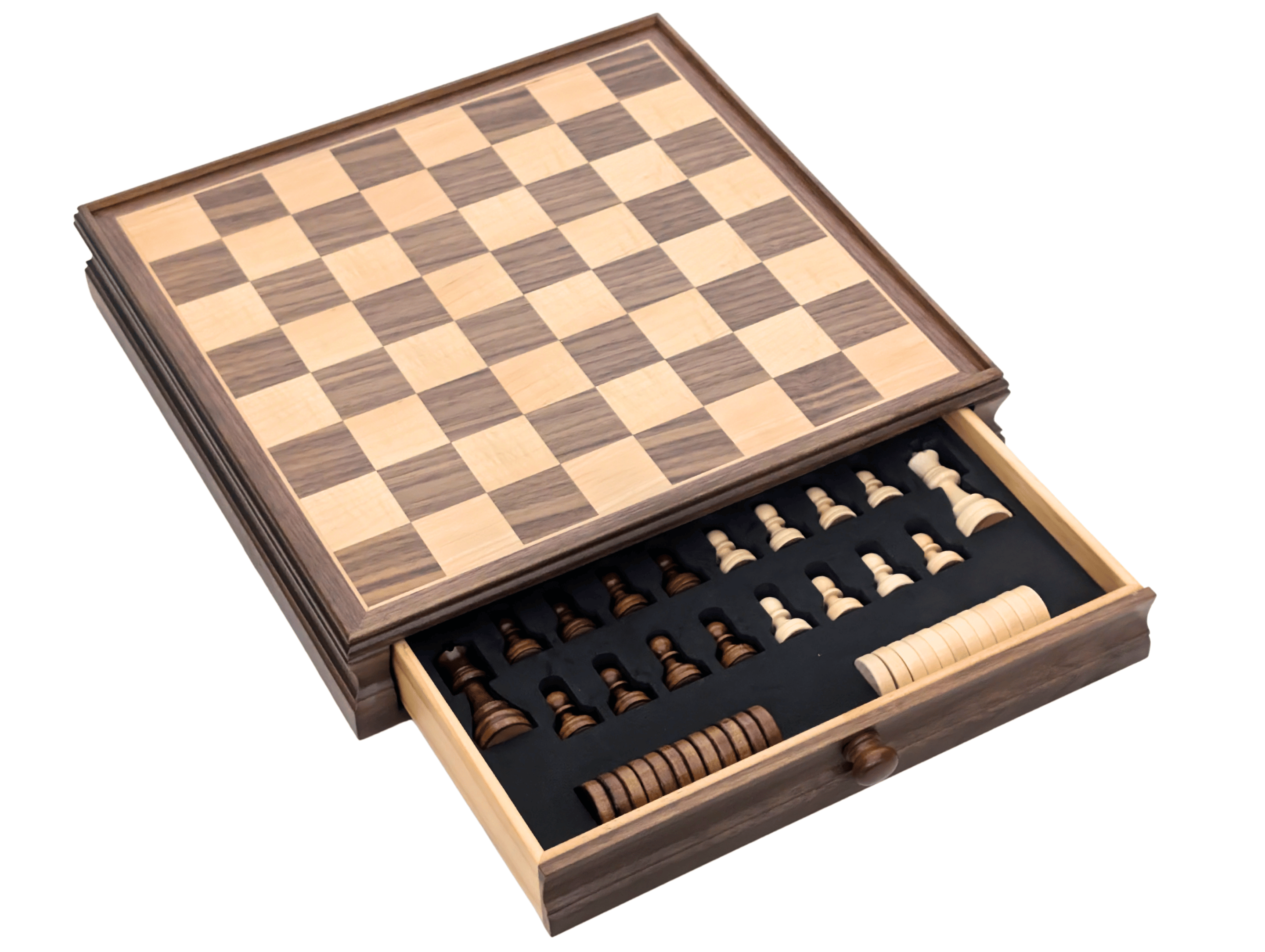 15" Magnetic Walnut Wooden Chess Storage Set with Drawer - Chess Set - Chess-House