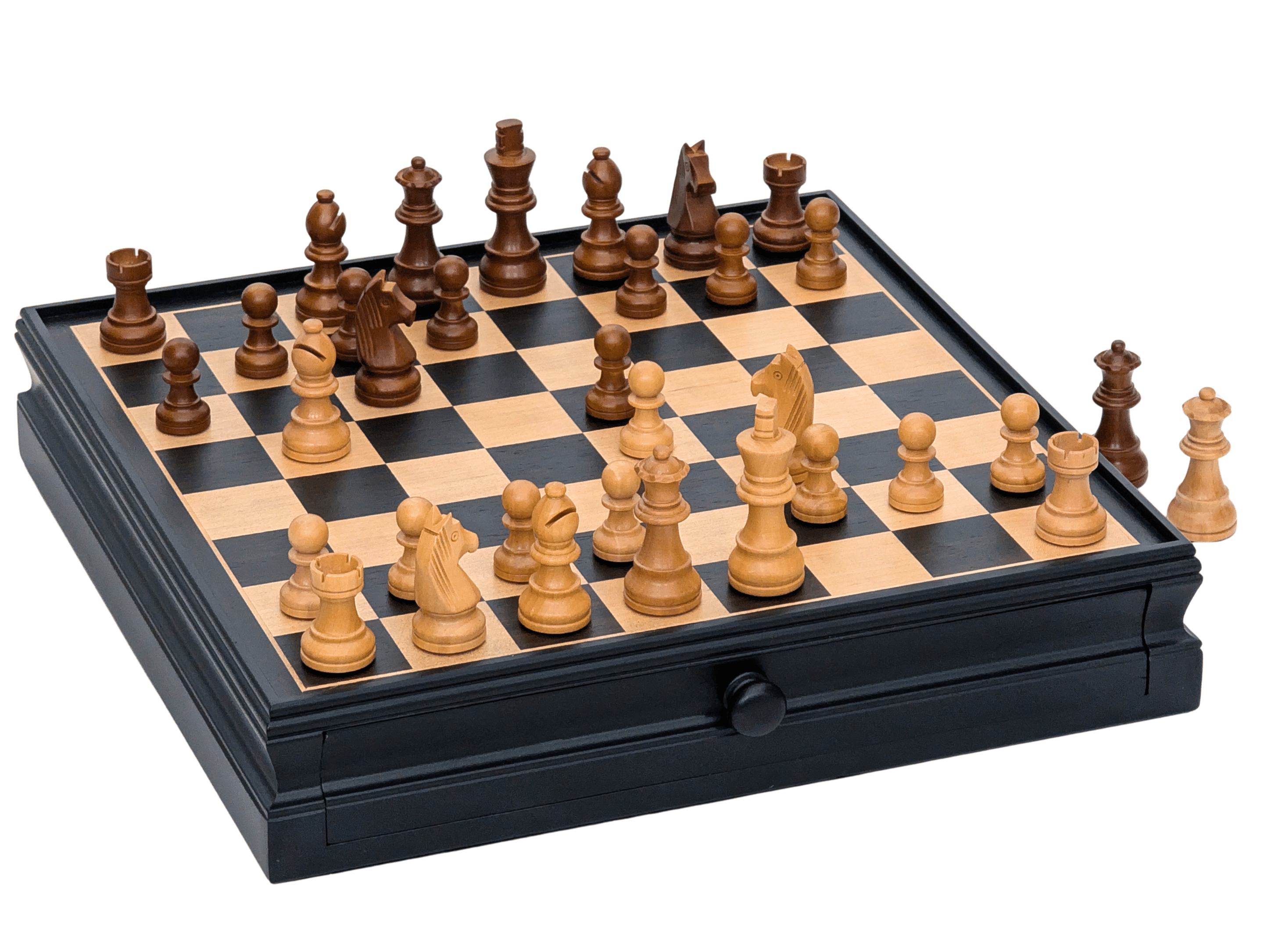 15" Weighted Wooden Chess Storage Set with Drawer - Chess Set - Chess-House