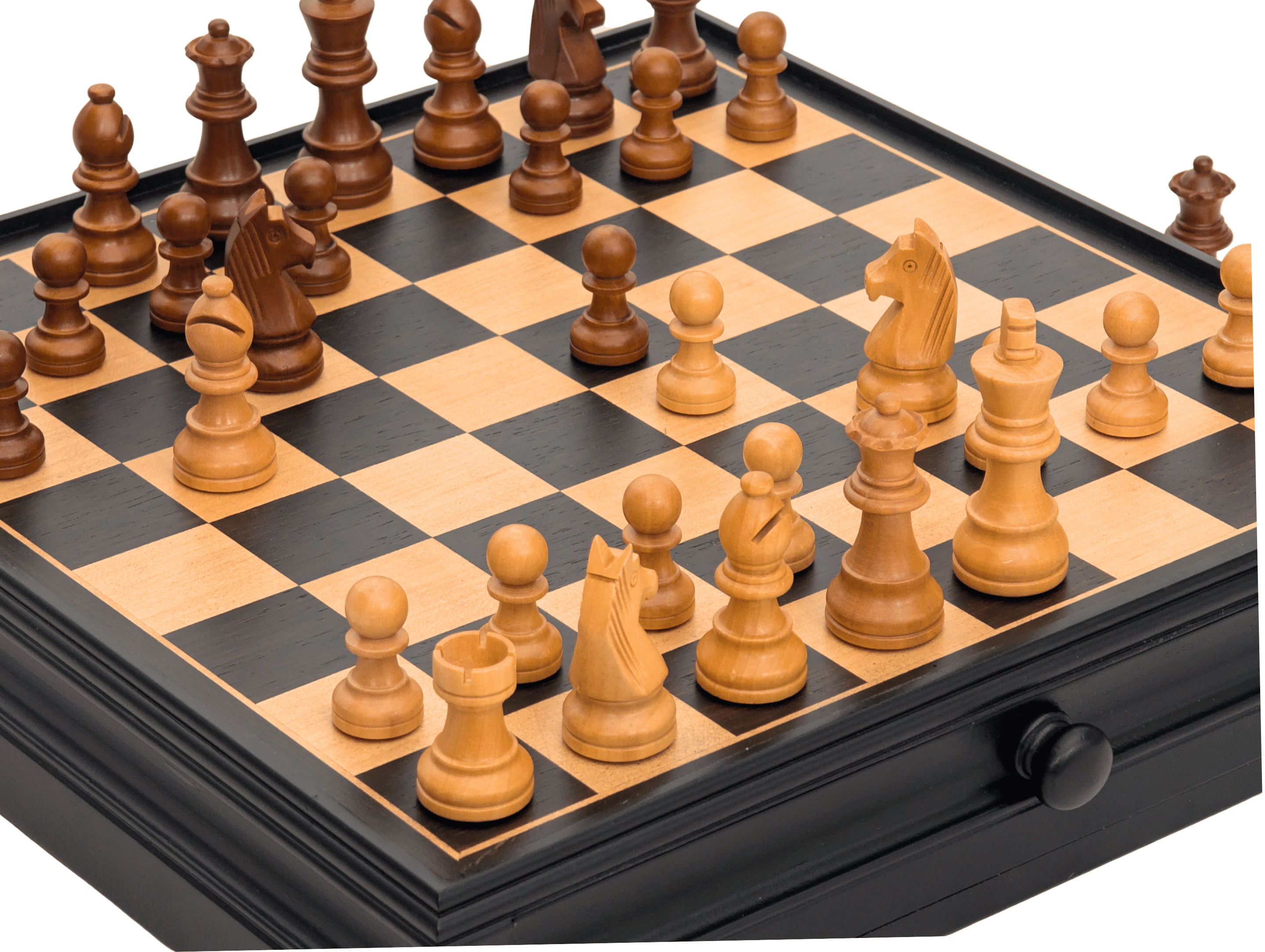 15" Weighted Wooden Chess Storage Set with Drawer - Chess Set - Chess-House
