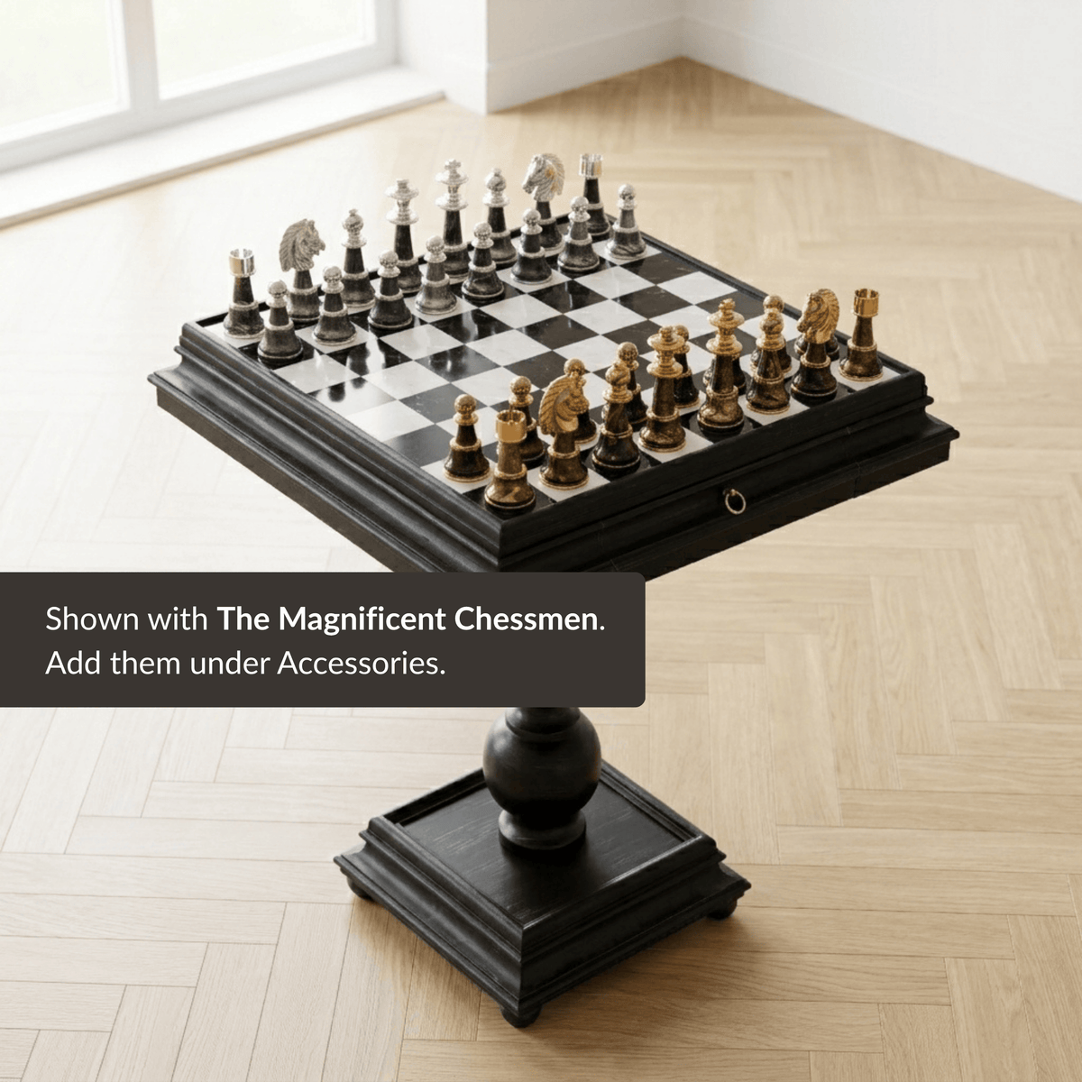 23.5" Black Italian Marble Chess Table - Table - Chess-House