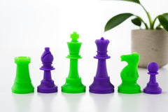 3 1/2" Silicone Club Chess Pieces - Neon Green and Purple - Piece - Chess-House