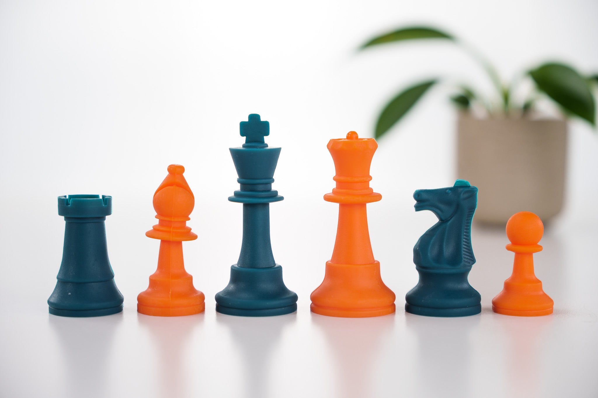 3 1/2" Silicone Club Chess Pieces - Orange and Teal - Piece - Chess-House