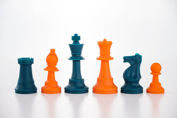 3 1/2" Silicone Club Chess Pieces - Orange and Teal - Piece - Chess-House