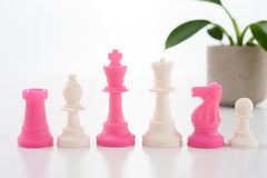 3 1/2" Silicone Club Chess Pieces - White and Pink - Piece - Chess-House