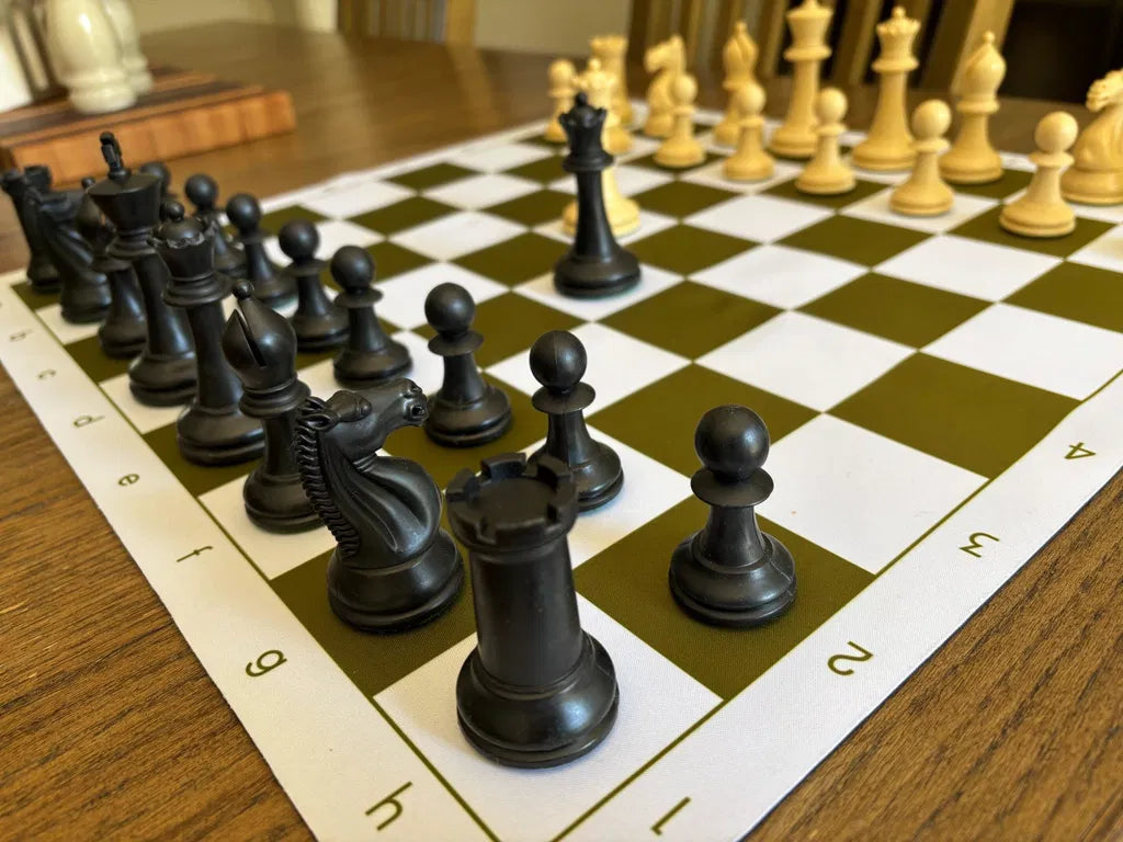 3 3/4" Emisario Player Chess Pieces - Black and Tan - Piece - Chess-House
