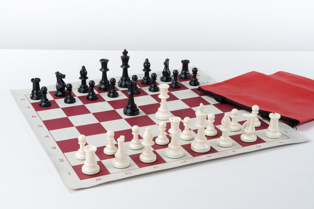 Quality Starter Chess Set Combo - 20" Forest Green Vinyl Board, Club Pieces, & Carry Bag - Tournament Standard