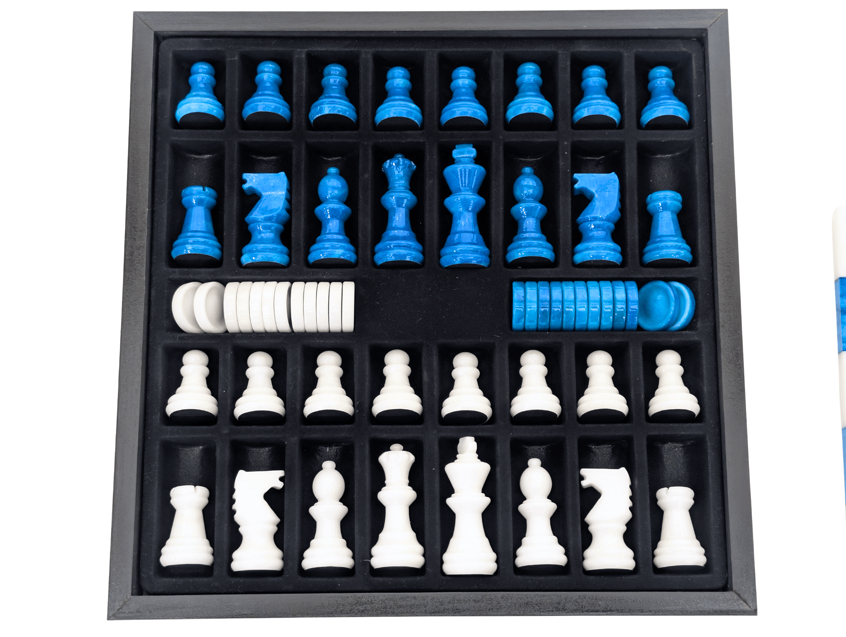 Blue & White Alabaster Inlaid Chest - Chess Set - Chess-House