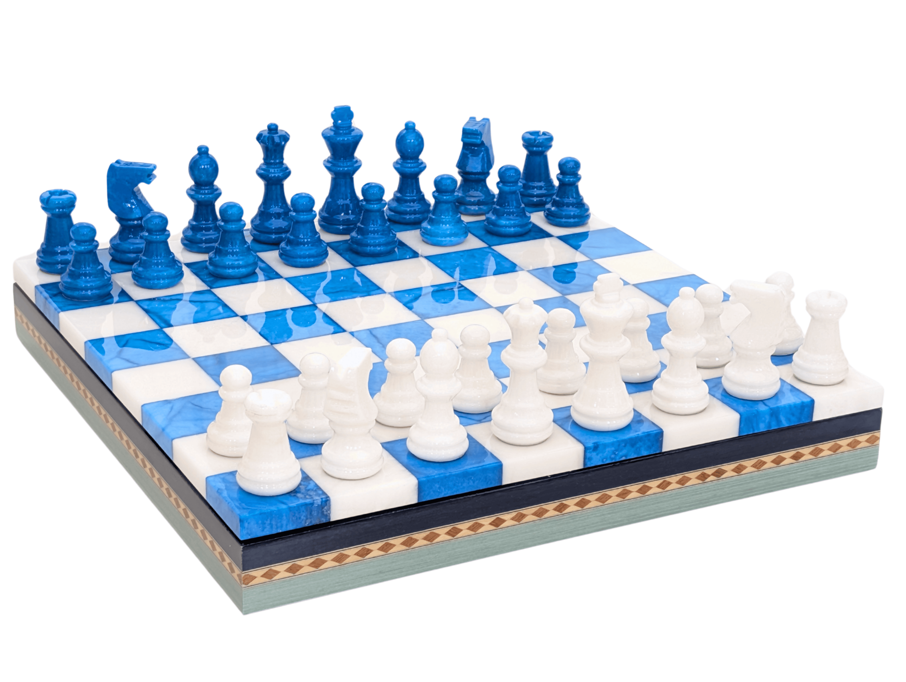 Blue & White Alabaster Inlaid Chest - Chess Set - Chess-House