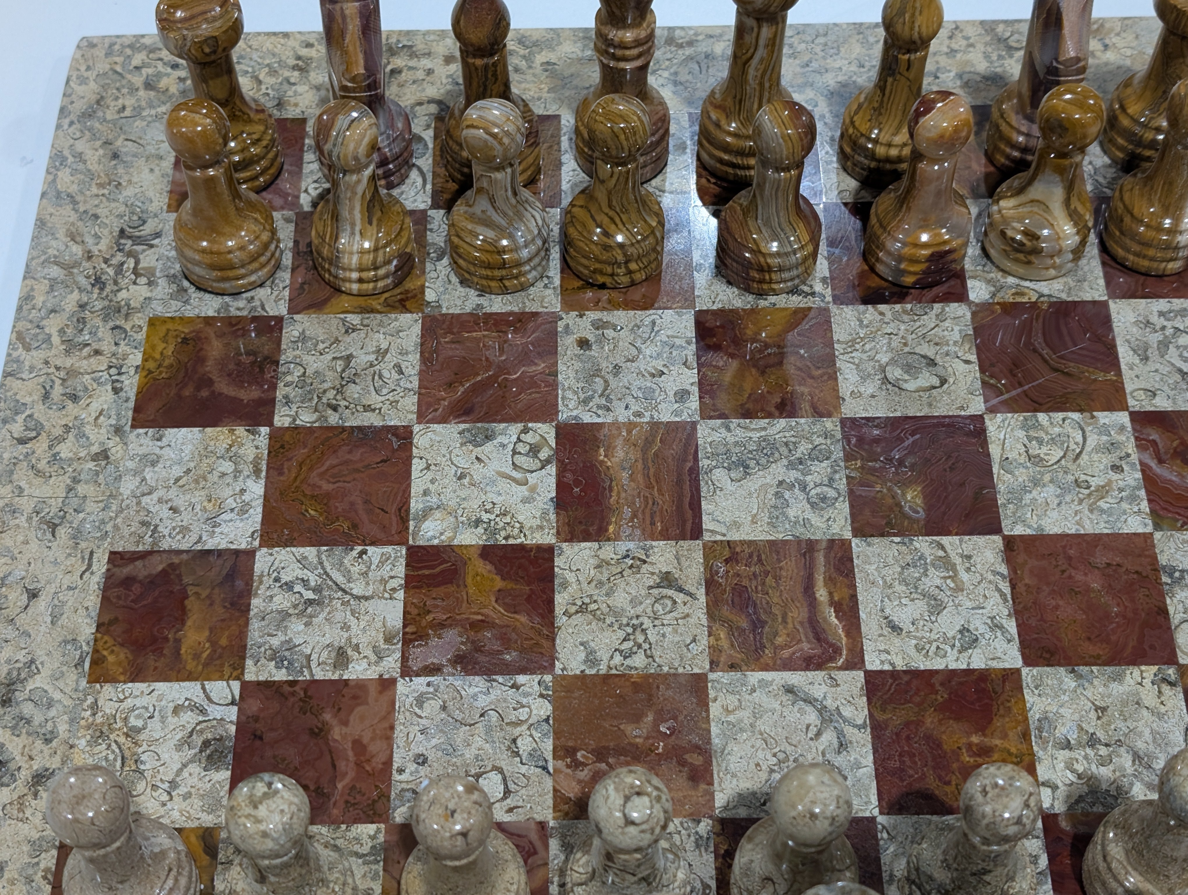 DEAL ITEM: 16" Marble Chess Set in Coral and Red - Open Box - Chess-House