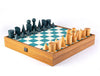 DEAL ITEM: Geometric Style Chessmen on Turquoise Leatherette Board - 15.75" - Open Box - Chess-House