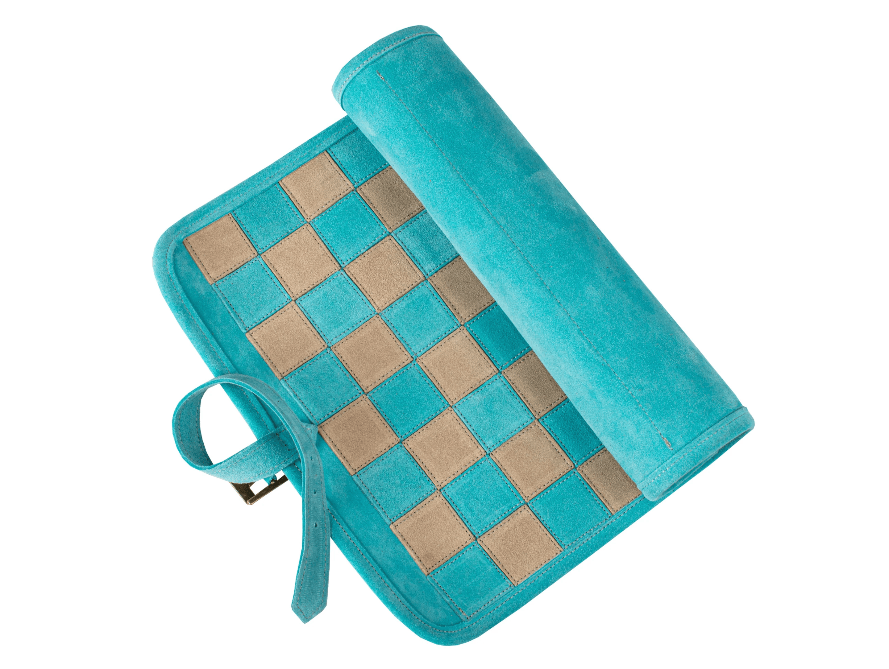 Handcrafted Suede Leather Roll-Up Chess Set with Metal Chessmen - 18″ x 12″ (Made in Greece) - Chess Set - Chess-House