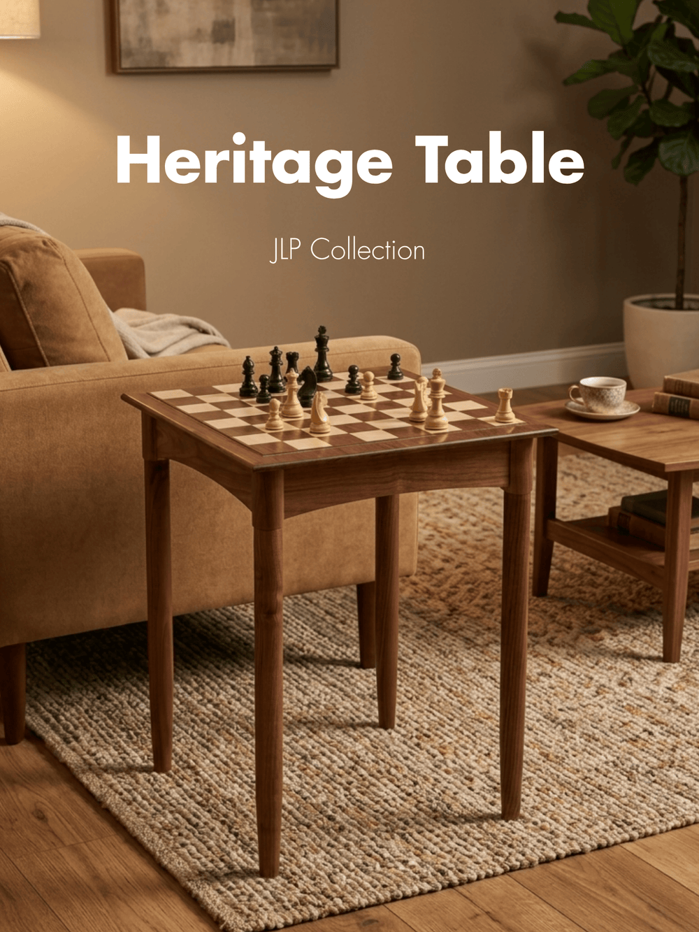 JLP Heritage Chess Table in Walnut Maple Hardwoods - US Handcrafted