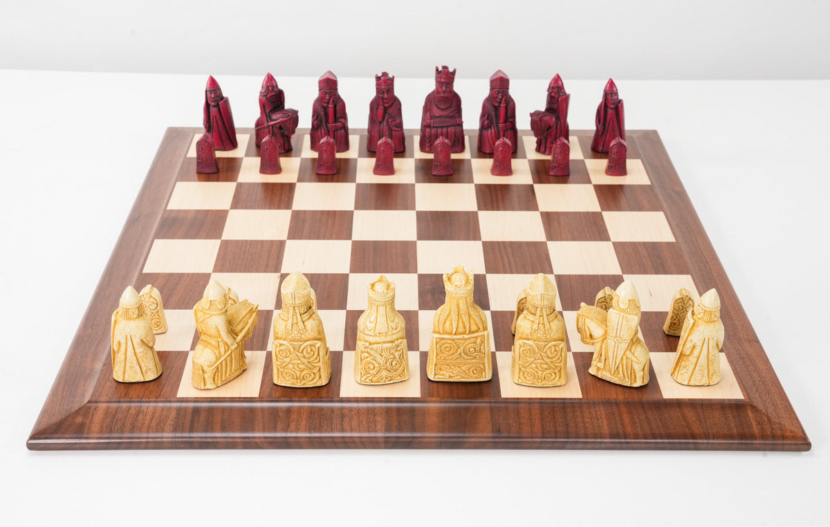 Red Kit Chess Red Isle of Lewis Chess Set with Hardwood Chess Board and Storage