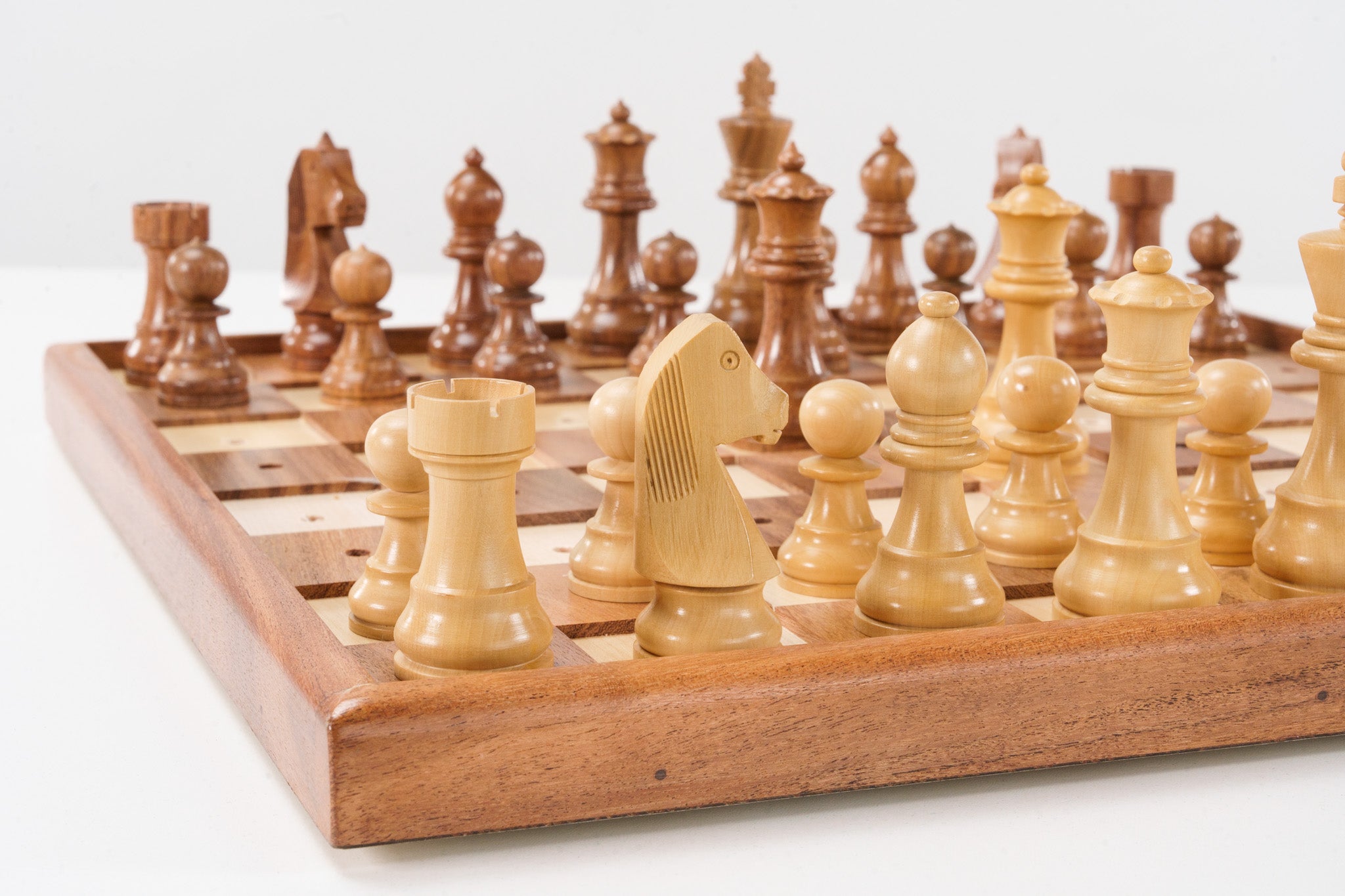 Solid Wooden Chess Set for the Blind and Visually Impaired - 3.75" King in Sheeshamwood and Boxwood - Chess Set - Chess-House