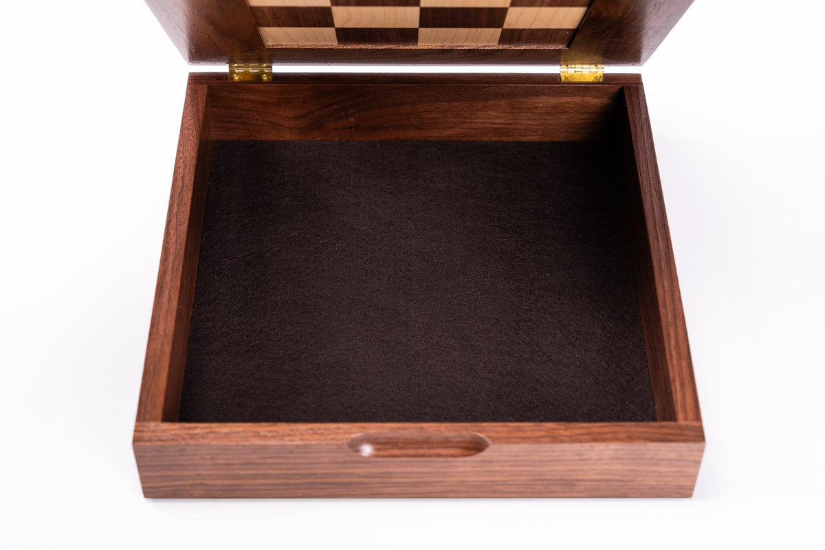 Walnut Maple Premium Hardwood Chess Box with Inset Minichess Board
