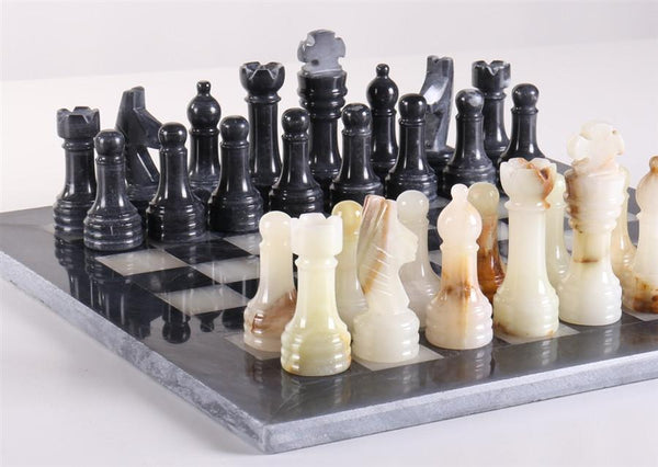 12in. Marble Chess Set - Black & Light Green Board - Chess Set - Chess-House