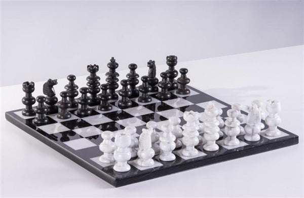 13" Onyx Chess Set - Black and Marble White - Chess Set - Chess-House