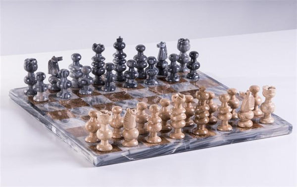 13" Onyx Chess Set - Grey and Brown - Chess Set - Chess-House